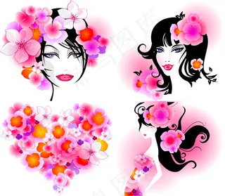 花朵装扮女性画稿