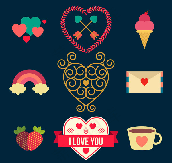 扁平化爱心元素