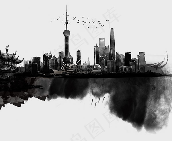 水墨上海元素psd模版下载