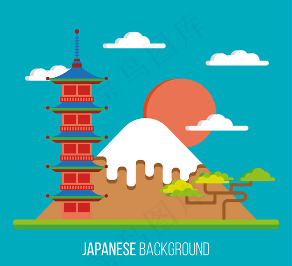 富士山风景插画ai矢量模版下载