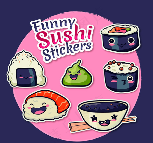 寿司贴纸矢量