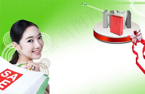 美女人物与服装袋