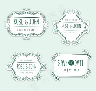 清新花纹婚礼标签