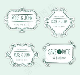 清新花纹婚礼标签