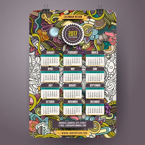 2017插画日历表eps,ai矢量模版下载