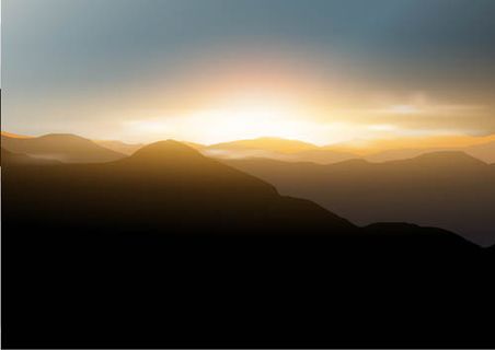 黄昏山峦霞光风光