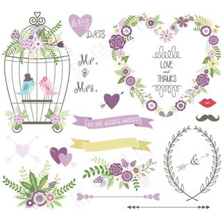 花朵边框鸟笼矢量