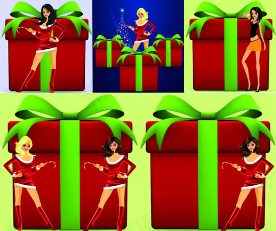 圣诞女郎与礼盒