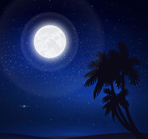 创意夜晚沙滩风景ai矢量模版下载