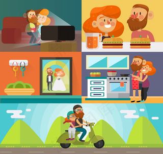 夫妇约会场景矢量