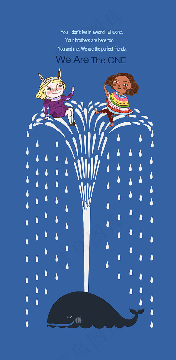 小孩和喷泉插画psd模版下载