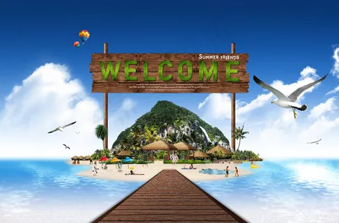 海滩旅游创意海报