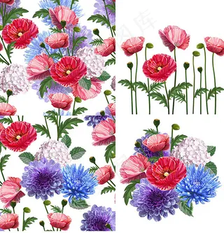 红花绿叶无缝背景