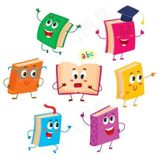 人物吉祥物卡通书,背景元素