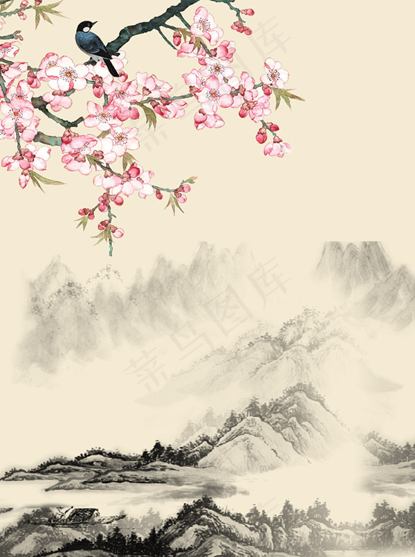 山川与梅花psd模版下载