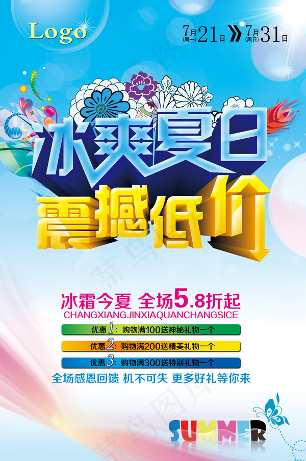 冰爽夏季海报(2297X3459(DPI:300))psd模版下载