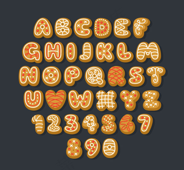 饼干字母和数字ai矢量模版下载