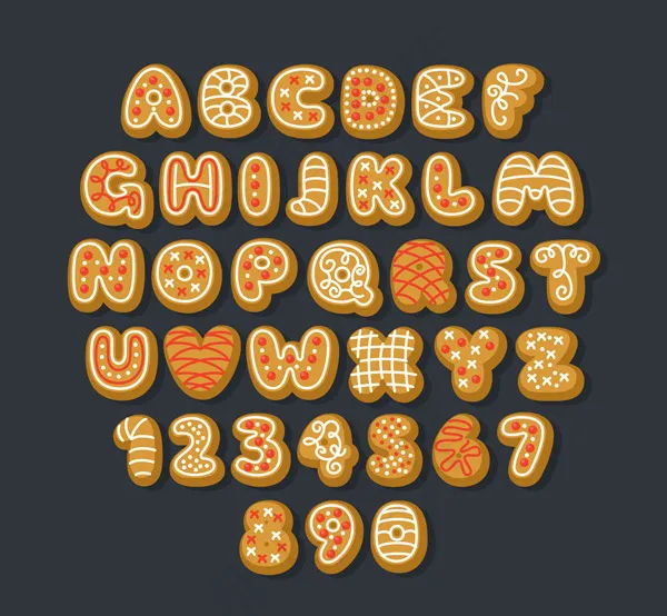 饼干字母和数字ai矢量模版下载
