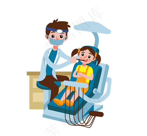 治疗牙齿的女孩和牙医