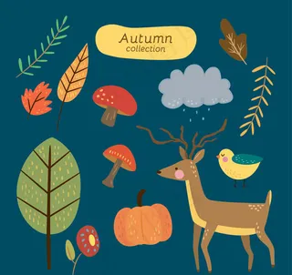 秋季动植物矢量,免抠元素
