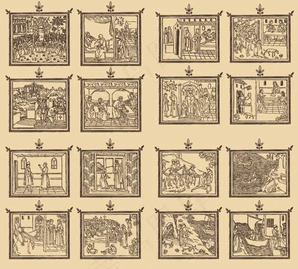 外国古代线描画eps,ai矢量模版下载
