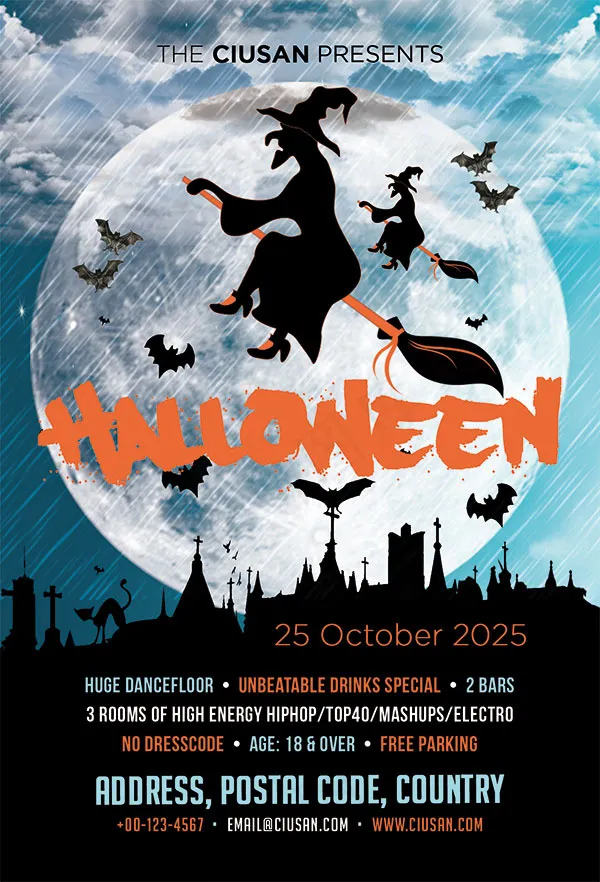 万圣节女巫海报psd模版下载