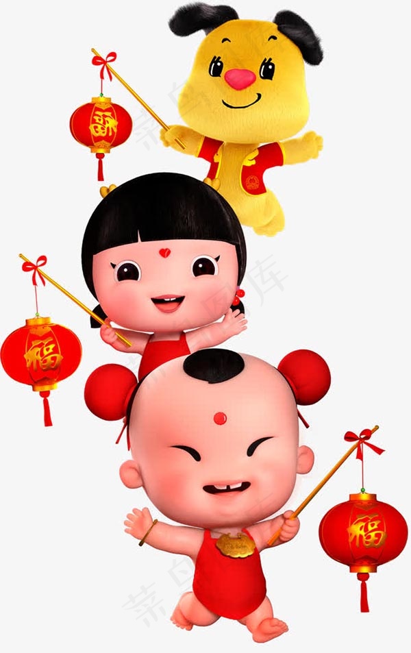 手拿灯笼童子龙女
