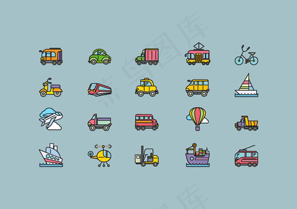 彩色交通工具图标,免抠元素