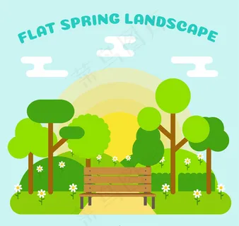 春季郊外长椅风景