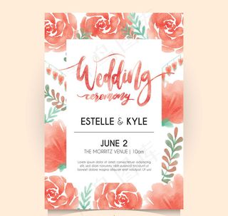 玫瑰花婚礼邀请卡