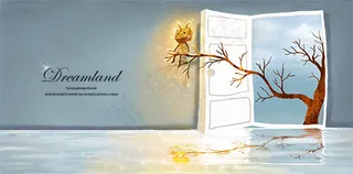 坐在大树上的方盒小人