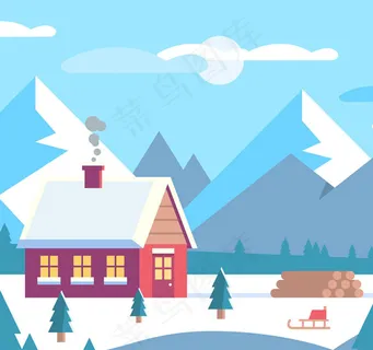 雪山下的木屋风景 雪山下的木屋风景