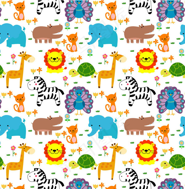 卡通动物无缝背景