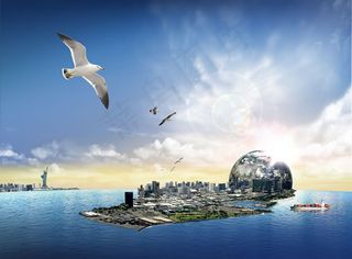 海岛城市创意风景