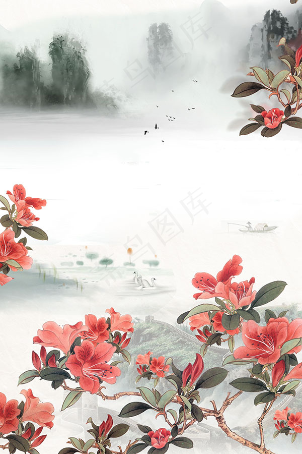 杜鹃远山海报背景(3543X5315(DPI:150))psd模版下载