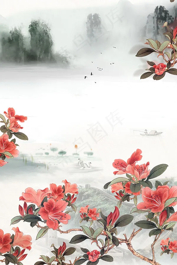 杜鹃远山海报背景(3543X5315(DPI:150))psd模版下载