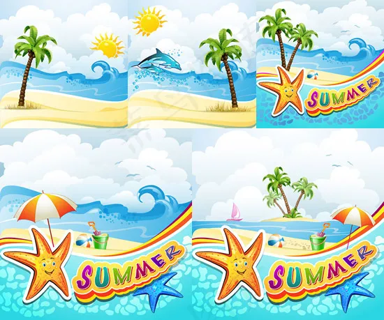夏季海滩风景eps,ai矢量模版下载