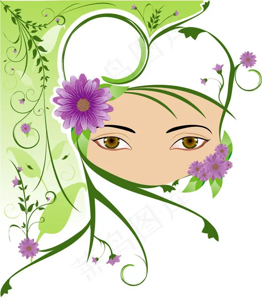 矢量女孩花纹eps,ai矢量模版下载