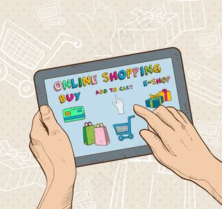 用平板电脑购物的手臂