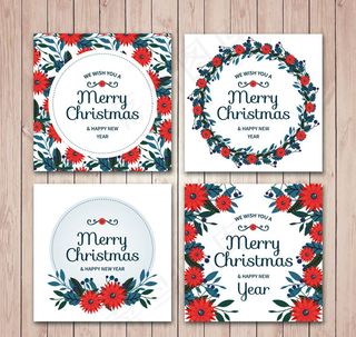 花卉圣诞节方形贺卡