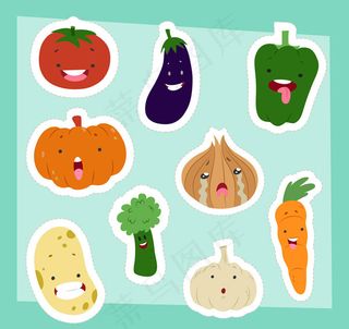 可爱表情蔬菜贴纸