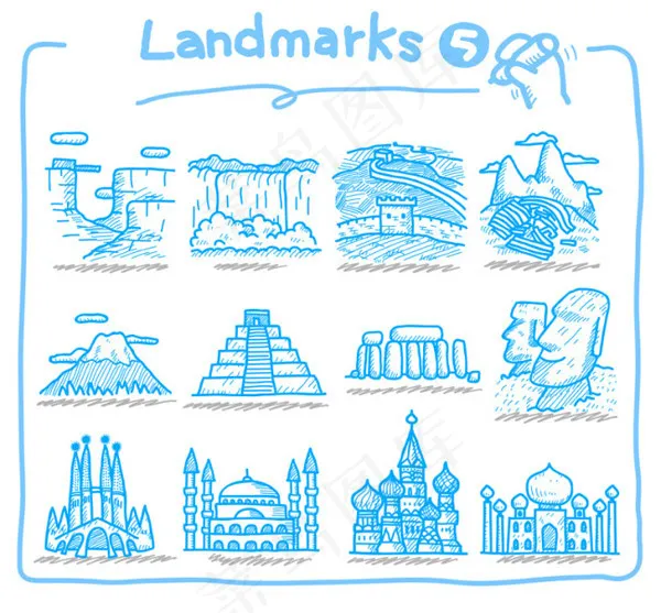卡通著名建筑eps,ai矢量模版下载