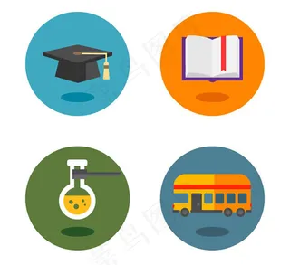 卡通校园图标矢量,免抠元素