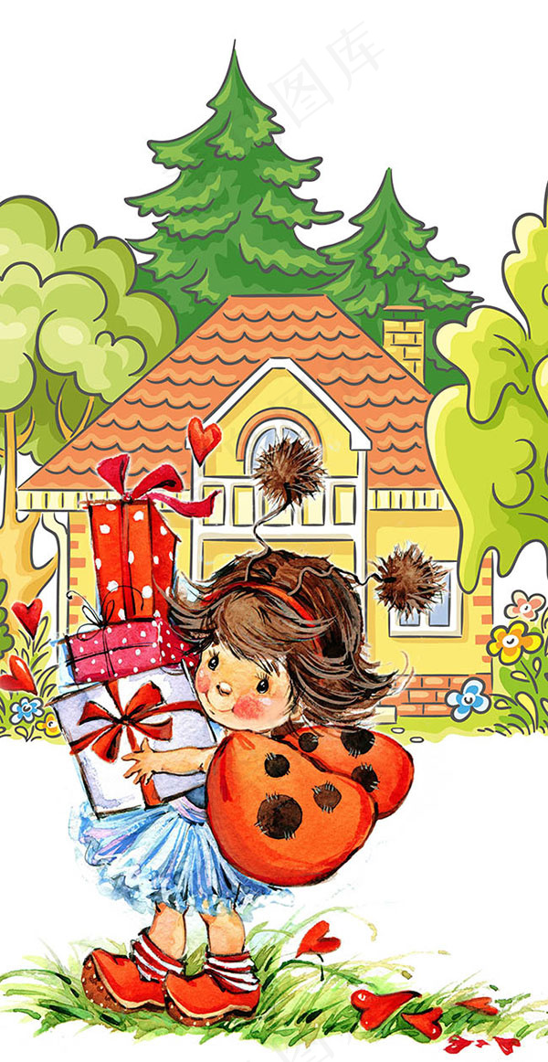 小女孩手绘插画