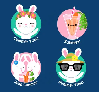 夏季白兔标签,免抠元素