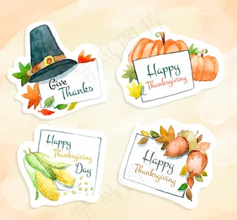 绘感恩节元素标签