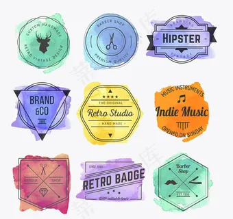 理发店水彩标签