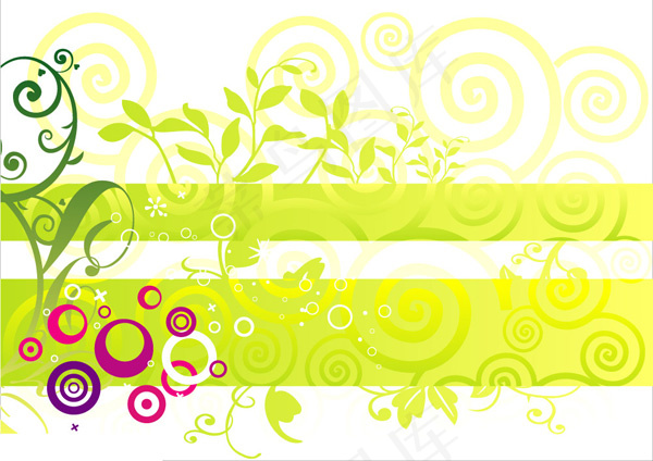绿色清爽背景,背景元素