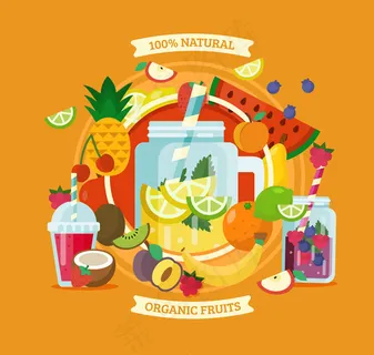 多种新鲜水果果汁