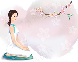 古典卡通美女6,背景元素
